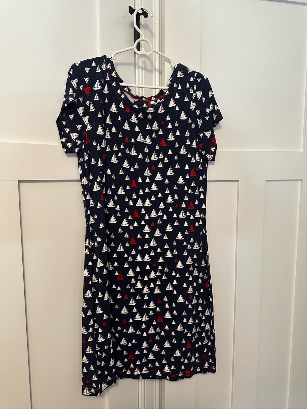 Hatley Navy Sailboat Print Dress with Red Trim